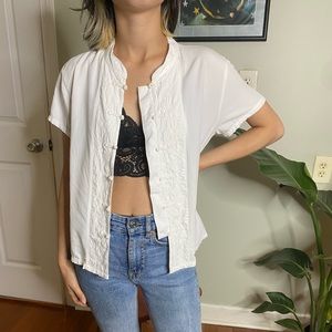 Embroidered White Button Down